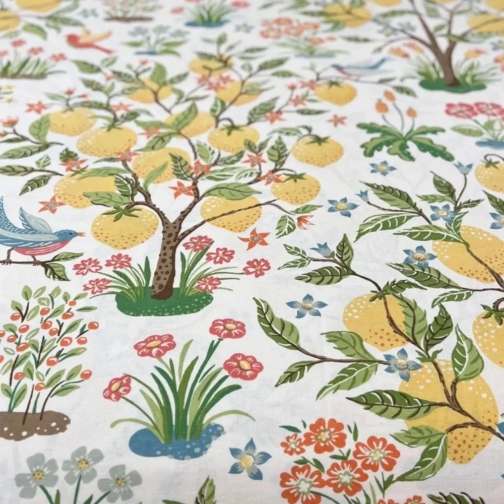 RARE Pottery Barn Jocelyn Lemons & Birds Floral Duvet Cover KING Botanical Tree